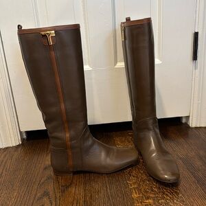 TORY BURCH Two Tone Brown Leather Knee-High Boots